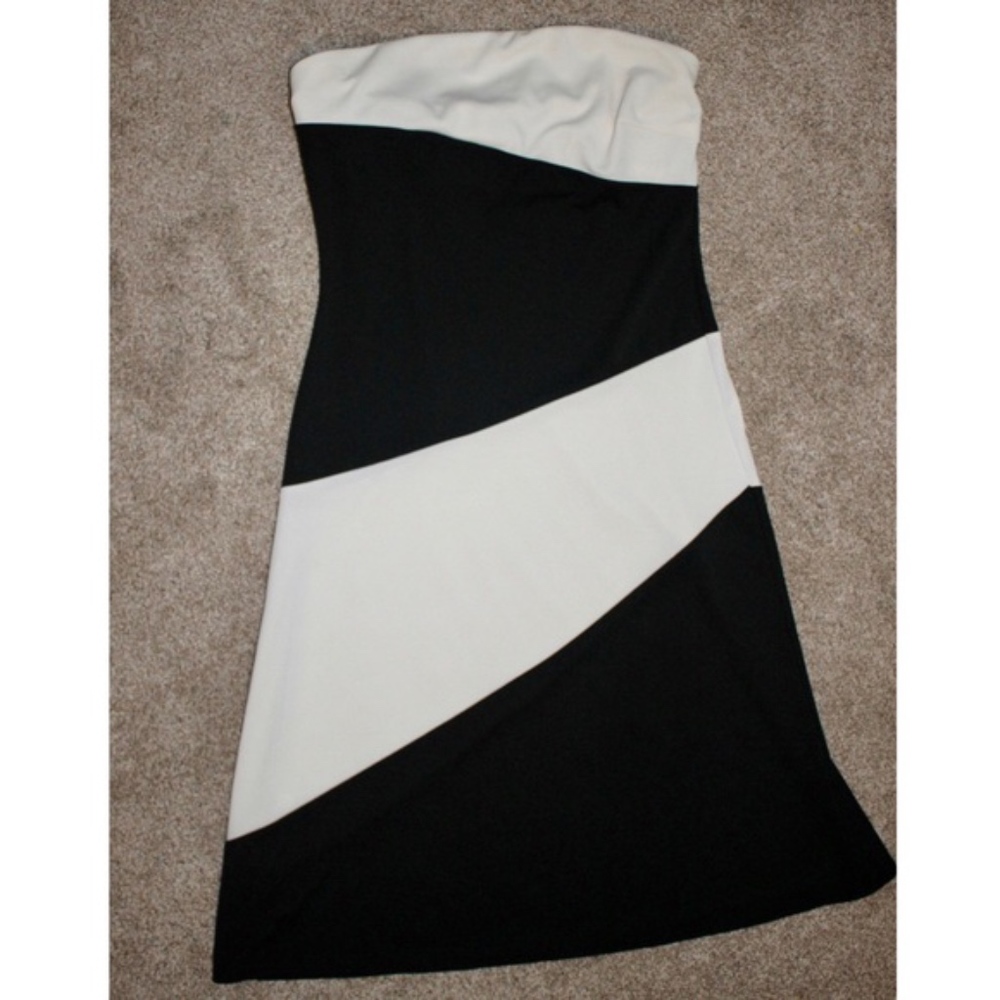 Black and White Color Block Strapless Mini Dress